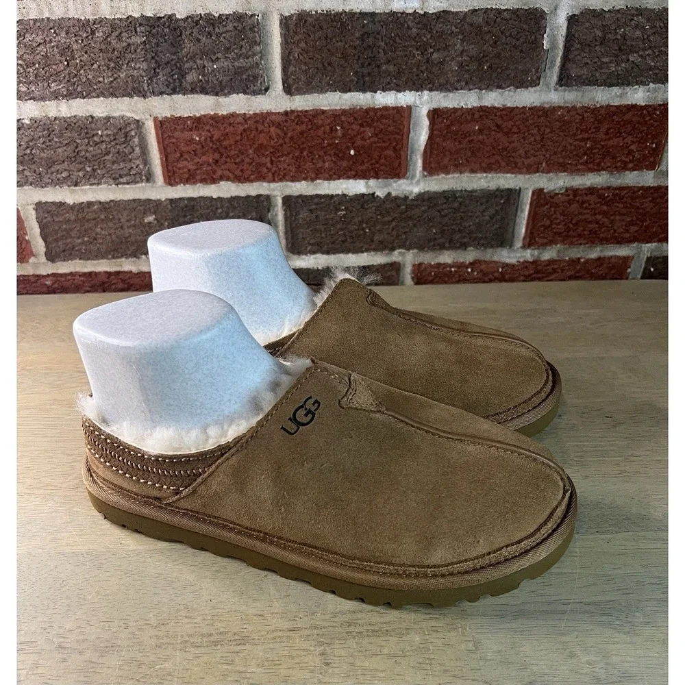 UGG Mens Neuman Slipper Shoes Slip On Chestnut Suede Shearling‎ Size 7